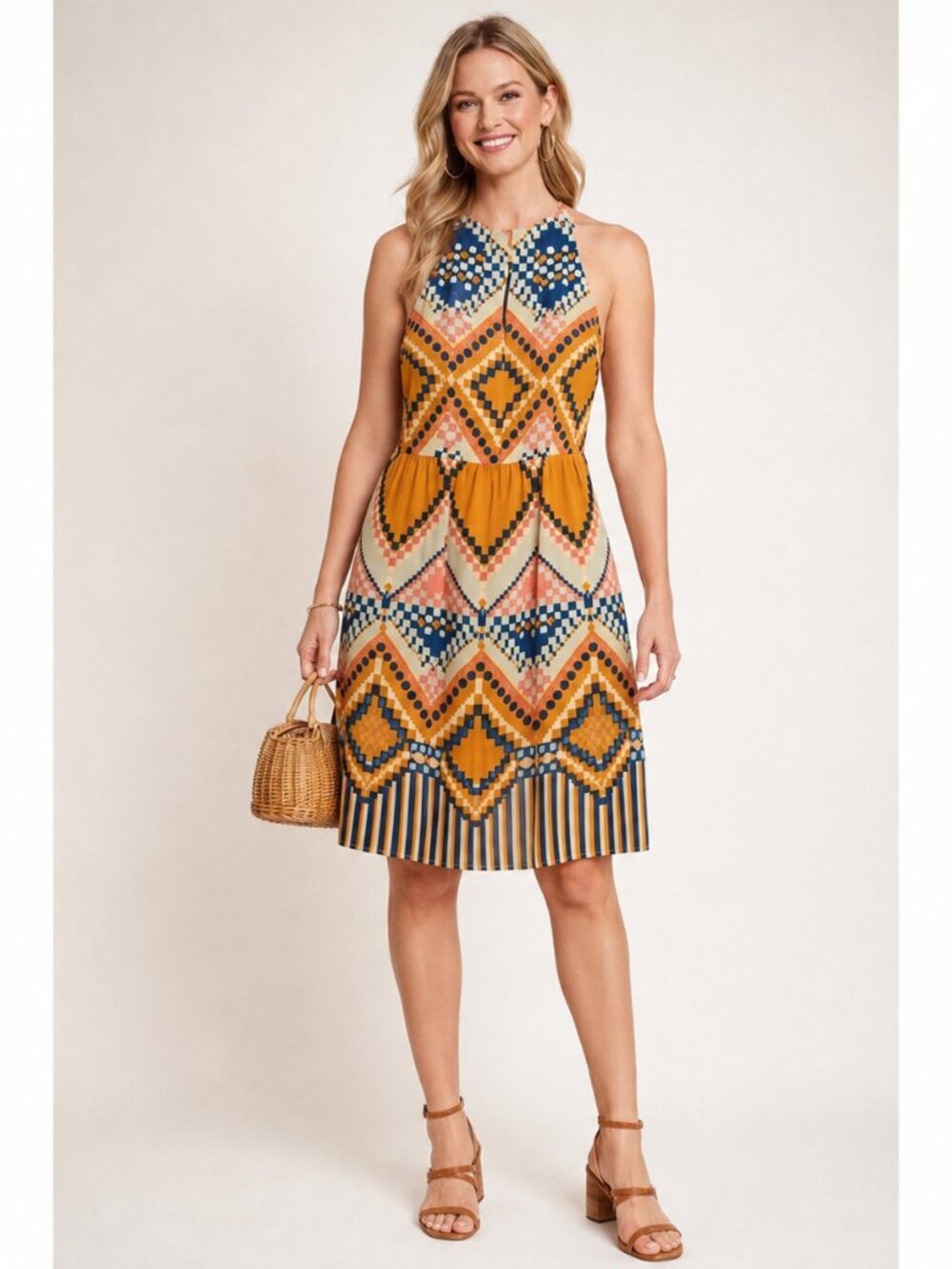 Harlyn Anthro Silk Geometric Dress medium